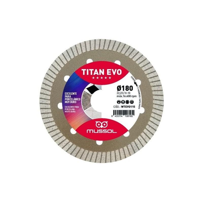 DISCO DIAMANTE TITAN EVO 180MM EJE 22,23MM WTEVO18